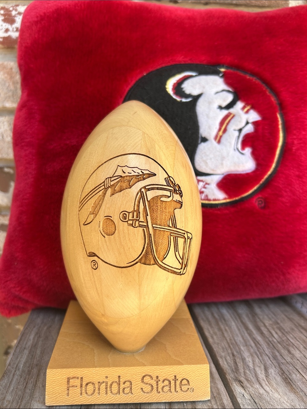 Florida State University Maplewood football and decorative pillow